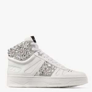 Jimmy Choo White and Silver Embellished Sneakers